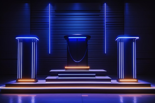 Podium with Electric blue neon lightsPodium with Cobalt blue neon lightsPodium with Neon green ne