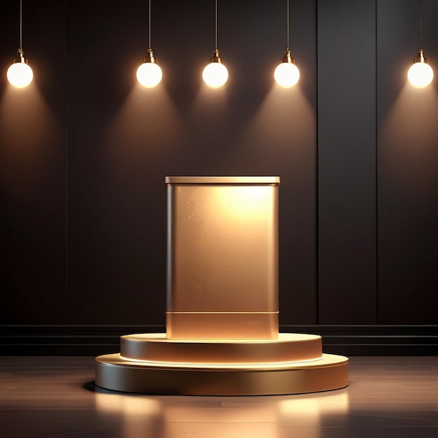 Photo a podium with a gold base and lights on it