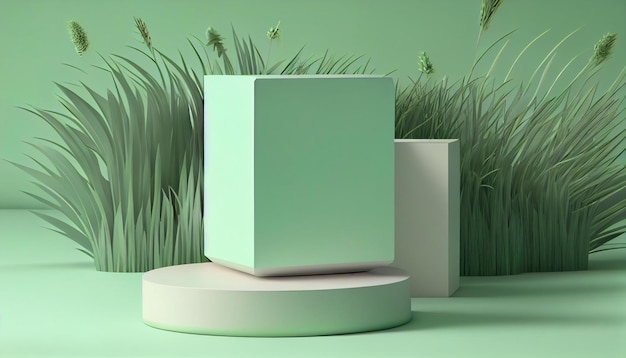 Podium with a green moss empty scene for product promotion beauty natural eco cosmetic AI Generated