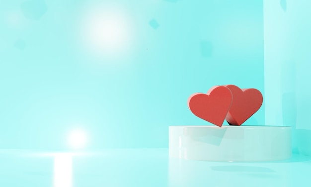 Podium with hearts with valentine theme. 3d illustration.