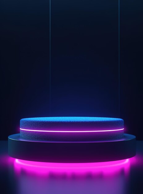 A podium with a purple light on it and the word " on the bottom. "