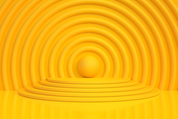 Podium on a yellow background Abstract geometric minimalism 3D render illustration