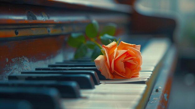 Photo the poetic fusion of a piano and a delicate rose