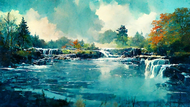 Poetic waterfall painting digital artwork