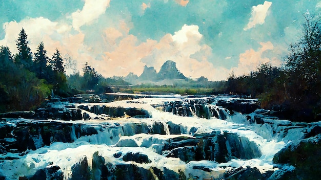 Poetic waterfall painting digital artwork