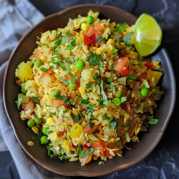 Photo a poha in bowl pn white background