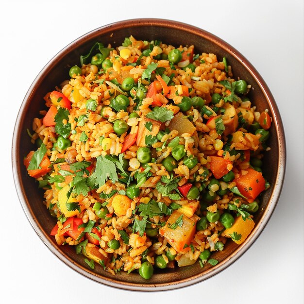 Photo a poha in bowl pn white background