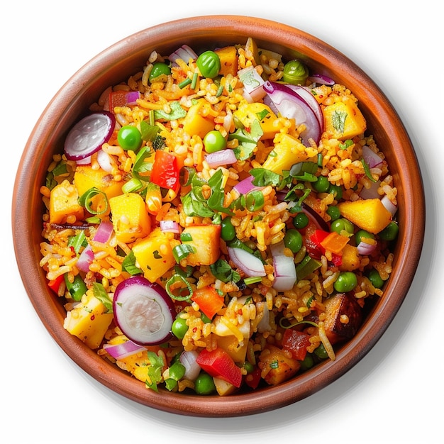 A poha in bowl pn white background