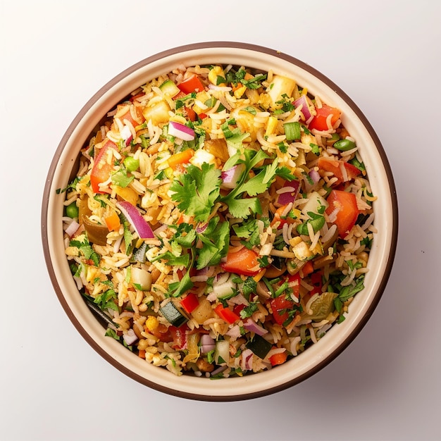 Photo a poha in bowl pn white background