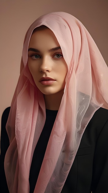 a pohotograph of a woman with pink scarf