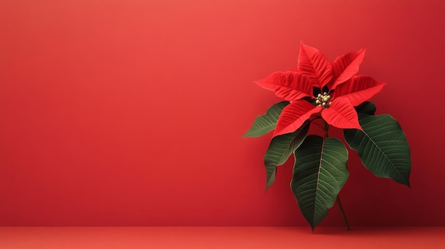 Poinsettia Christmas flower on minimalistic color background