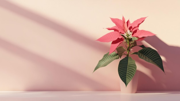 Poinsettia Christmas flower on minimalistic color background