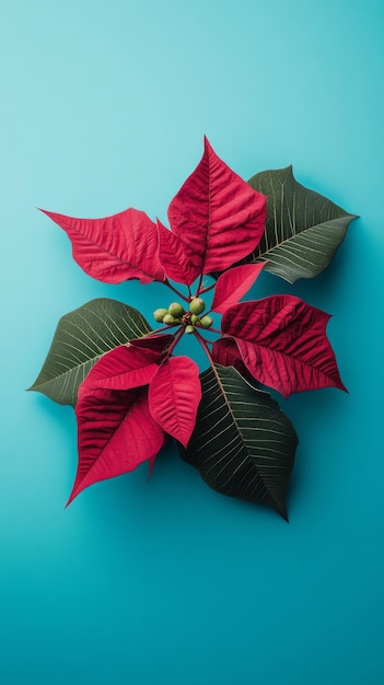 Poinsettia Christmas flower on minimalistic color background