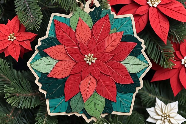 Poinsettia Christmas Hexagonal Decoration