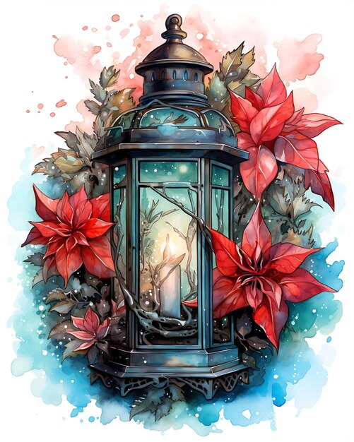 Poinsettia Lantern Festive Art