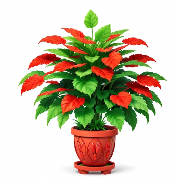 A poinsettia plant in a pot placed on a white background