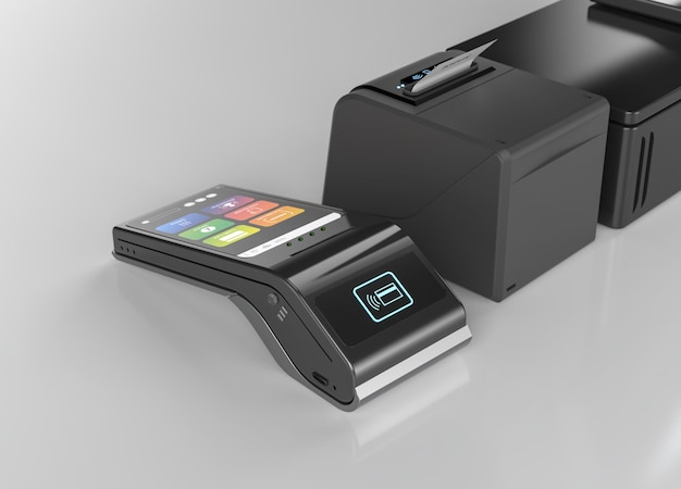 Photo point of sale system or cash register machine focus on credit card reader