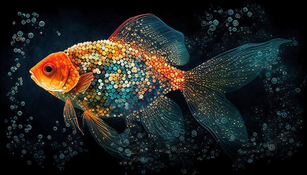 Pointillism and ink painting goldfish WallpaperGenerative AI