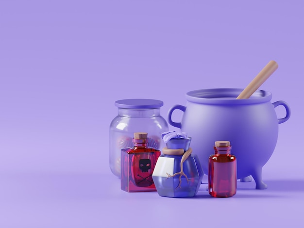 Poison Bottle Halloween Purple Background 3d Rendering