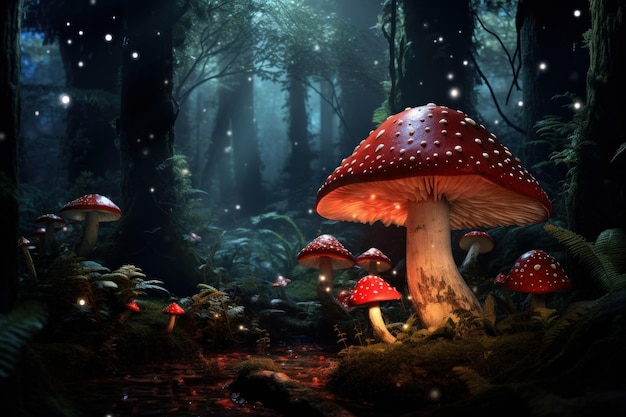 Poisonous amanita muscaria Red forest mushroom Generate Ai