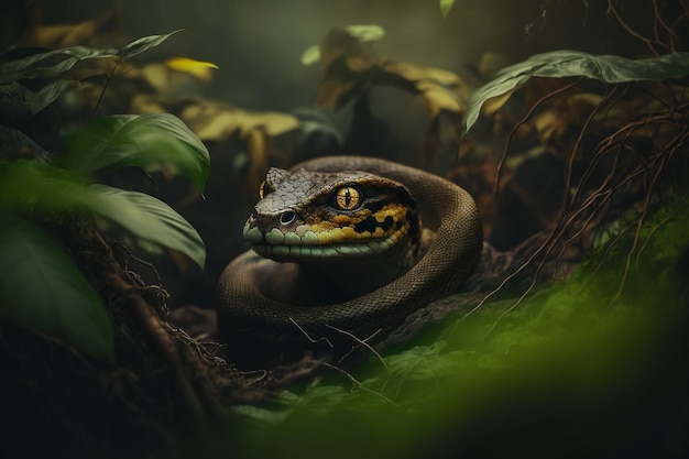 Poisonous snake in the green jungle illustration Generative AI