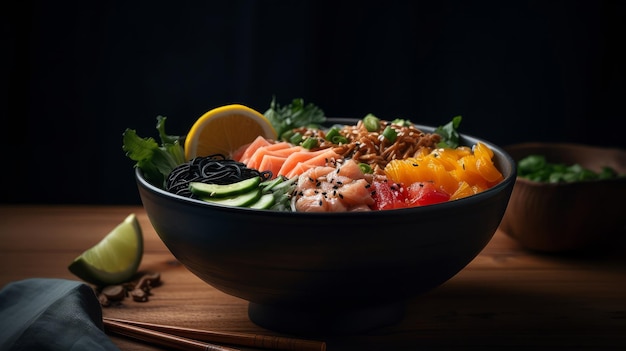 Poke bowl food background Illustration AI Generative