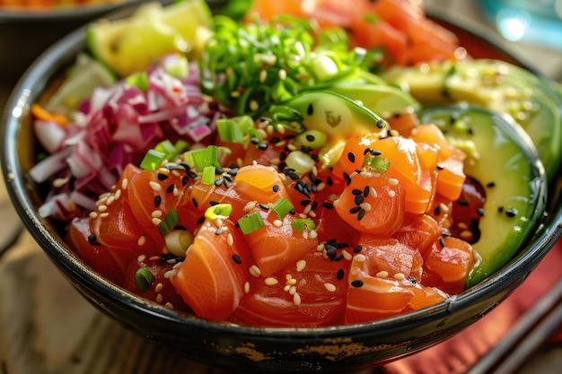 Poke bowl raw fish salad served as an appetizer Hawaiian cuisine