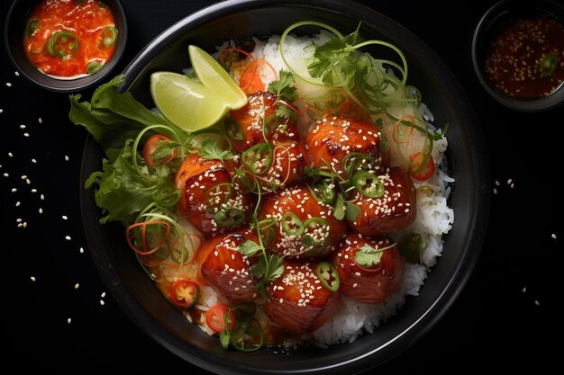 Photo poke bowl with creamy cucumber dill