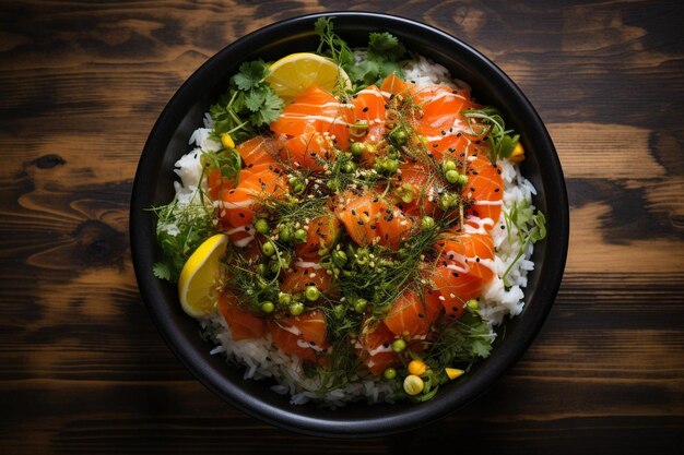 Photo poke bowl with fresh tarragon