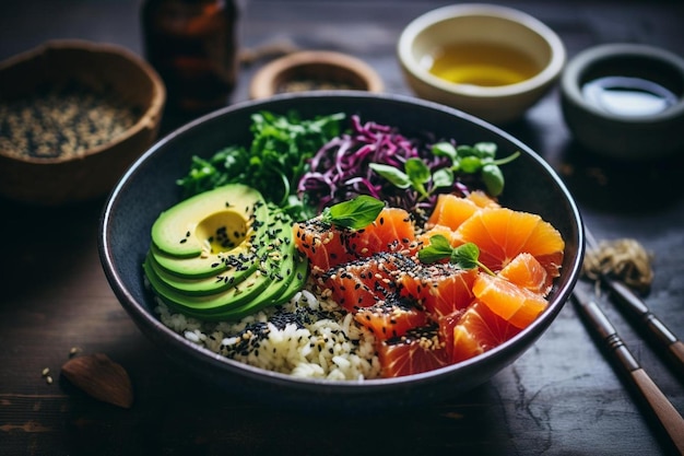 Photo poke bowl with tangy apple cider vinaigrette