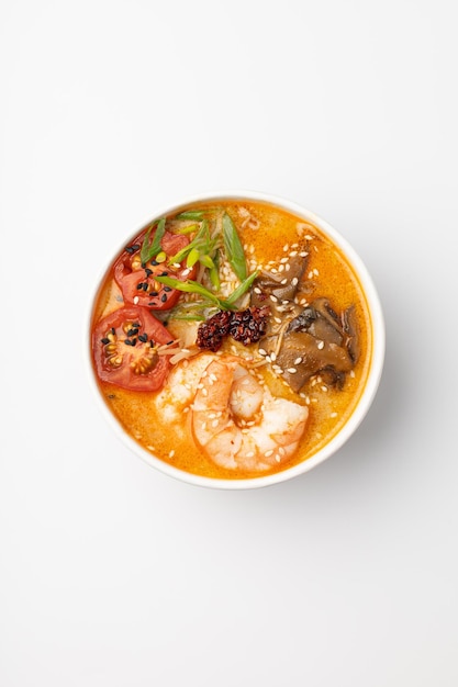 Poke soup tom yum on white background