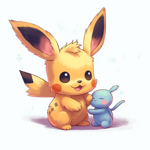 pokemon pikachu and eeza are sitting next to each other generative ai