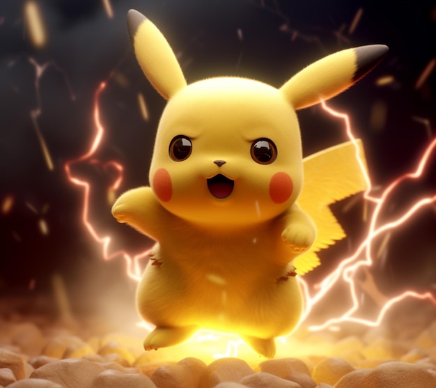 pokemon pikachu is standing in a field of rocks generative ai