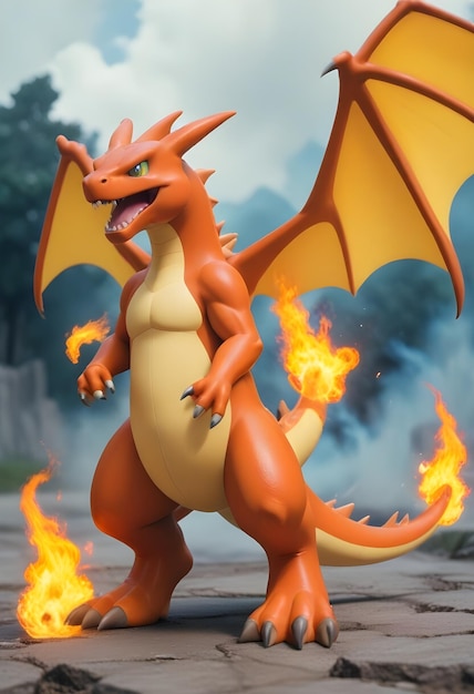 Pokenmon dragon Charizard with fire