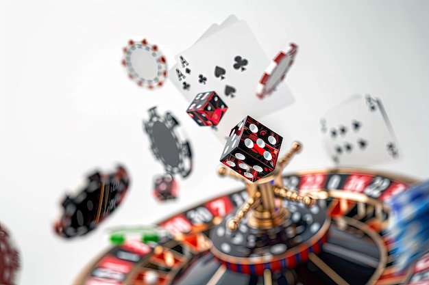 poker chips are being thrown in the air above a casino table