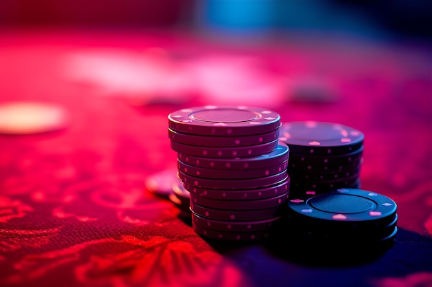 Poker Chips Captured on a Dark Table