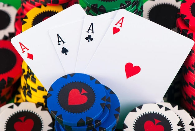 Poker Chips on a green gaming table