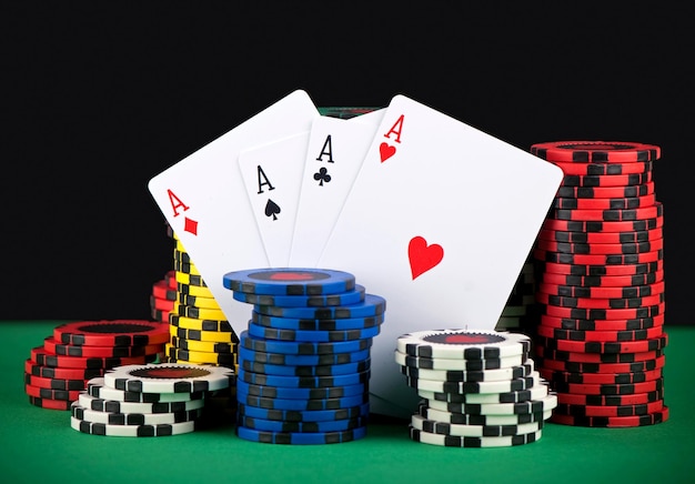 Poker Chips on a green gaming table