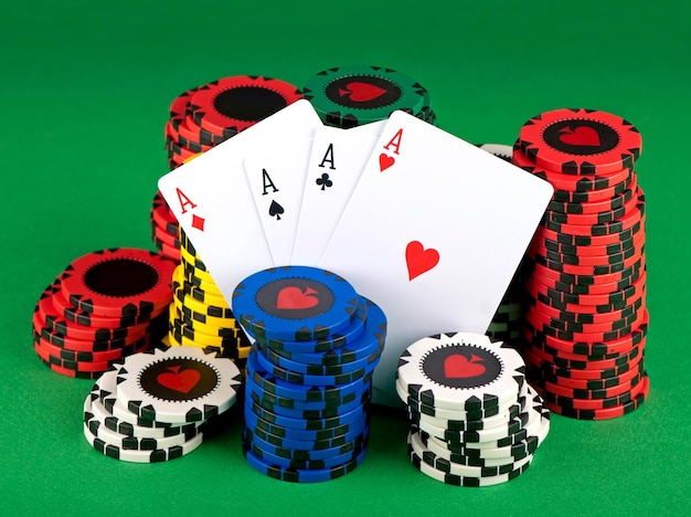 Poker Chips on a green gaming table