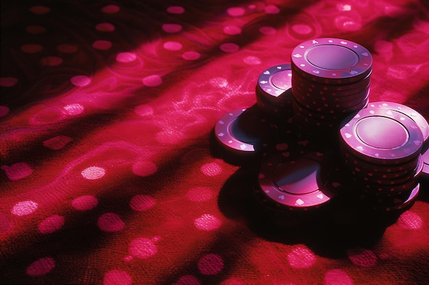 Poker Chips on Red Carpet Stock Photo