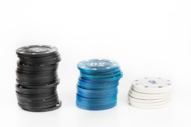 Poker chips stacked poker game chips on a white background