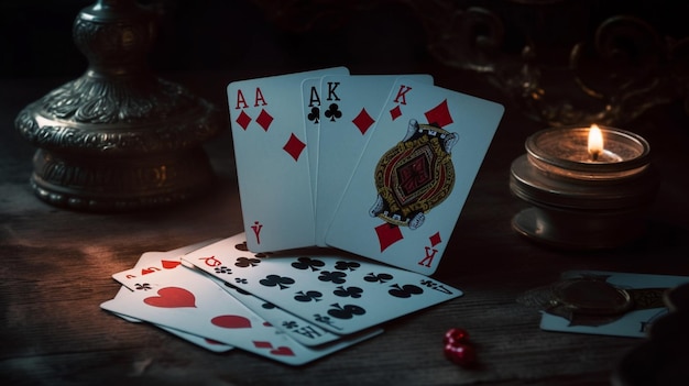 A poker game with four aces on a table