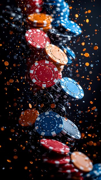 Photo a poker table with a pile of poker chips on it