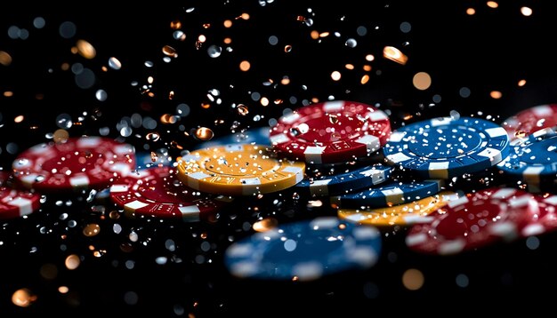 Photo a poker table with poker chips and a black background