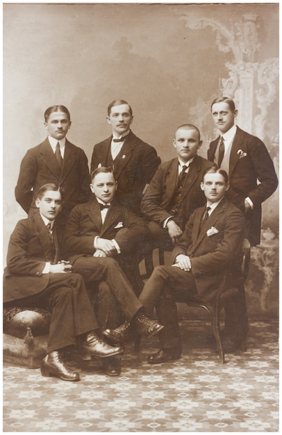 Poland, 1900s, old photo of groups of men in suits, Illustrative Image, subject of human interest