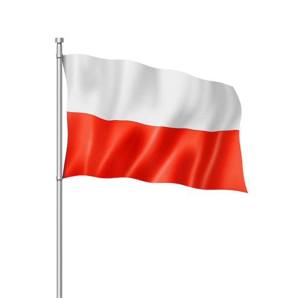 Poland flag three dimensional render isolated on white