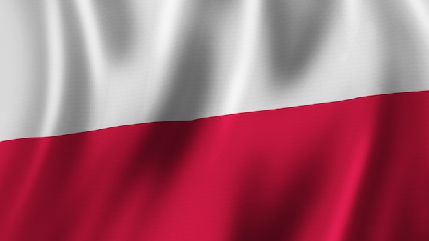 Poland Flag Waving Closeup 3D Rendering With High Quality Image with Fabric Texture