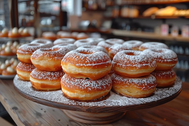 Photo poland paczki round deepfried doughnuts filled with jam or custard dusted with powdered sugar