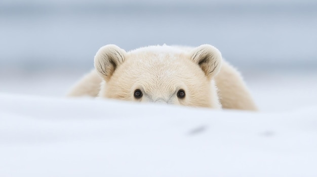 Photo polar bear cub peeking from snow