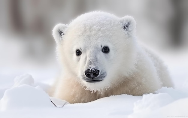 A polar bear cub in the snow